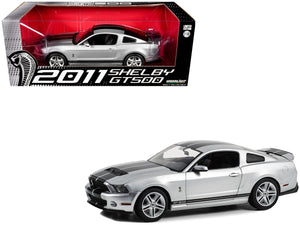 1:18 2011 Shelby GT500 Mustang -- Silver w/Black Stripes -- Greenlight Ford