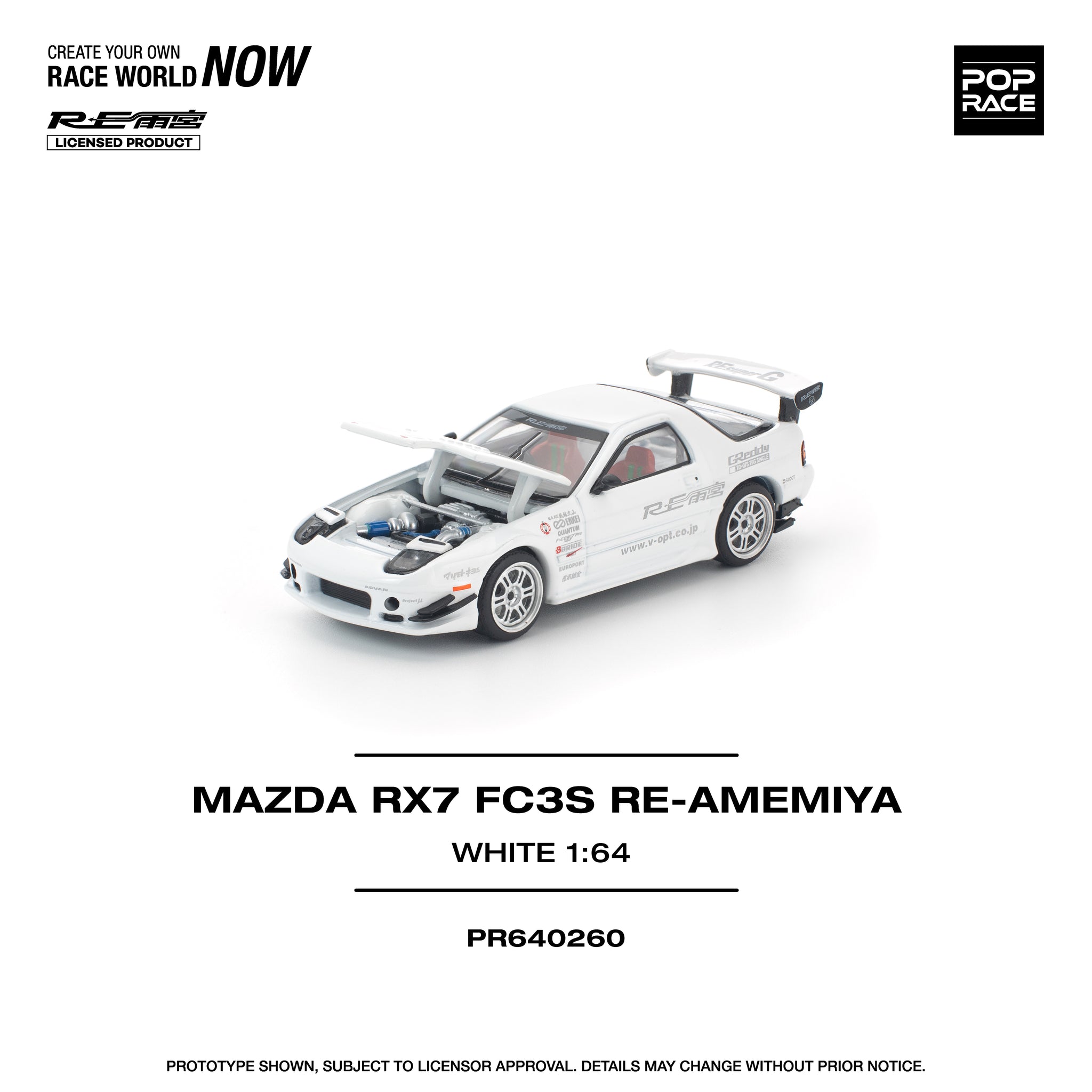 1:64 Mazda RX-7 (FC3S) RE-AMEMIYA Widebody -- White -- Pop Race