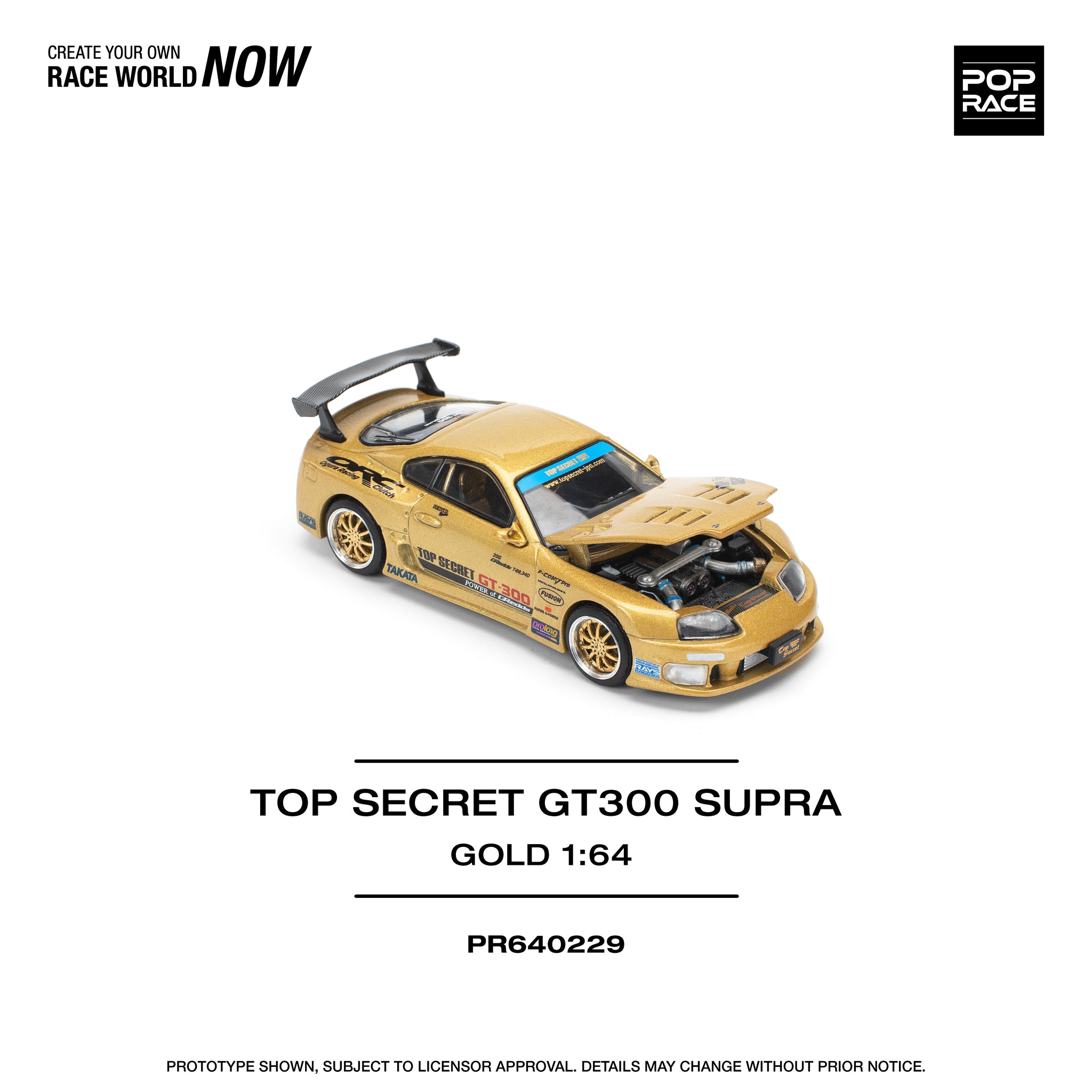 1:64 Toyota Supra (A80) TOP SECRET GT300 -- Gold -- Pop Race