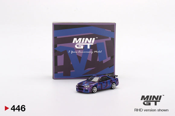 1:64 Nissan Skyline GT-R (R34) V-Spec II -- Digital Camouflage Purple -- Mini GT