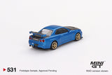 1:64 Nissan Skyline GT-R (R34) Top Secret - Bayside Blue w/Carbon Hood - Mini GT