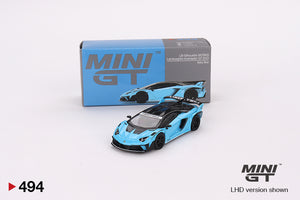 1:64 Lamborghini Aventador LB-Silhouette WORKS GT EVO -- Baby Blue -- Mini GT