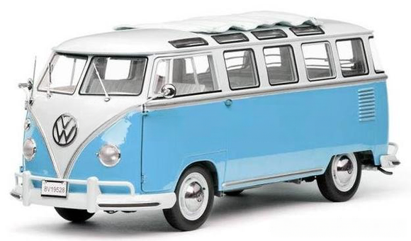(Pre-Order) 1:12 Volkswagen T1 Samba Minibus Kombi 1962 -- Light Blue/White -- Sunstar