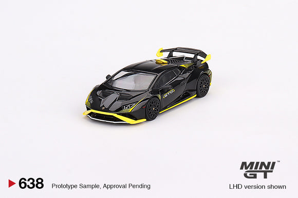 1:64 Lamborghini Huracán STO -- Nero Noctis (Black/Yellow) -- Mini GT MGT00638