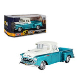 1:24 1957 Chevrolet 3100 Stepside Pickup - Turquoise / White -- MotorMax Get Low