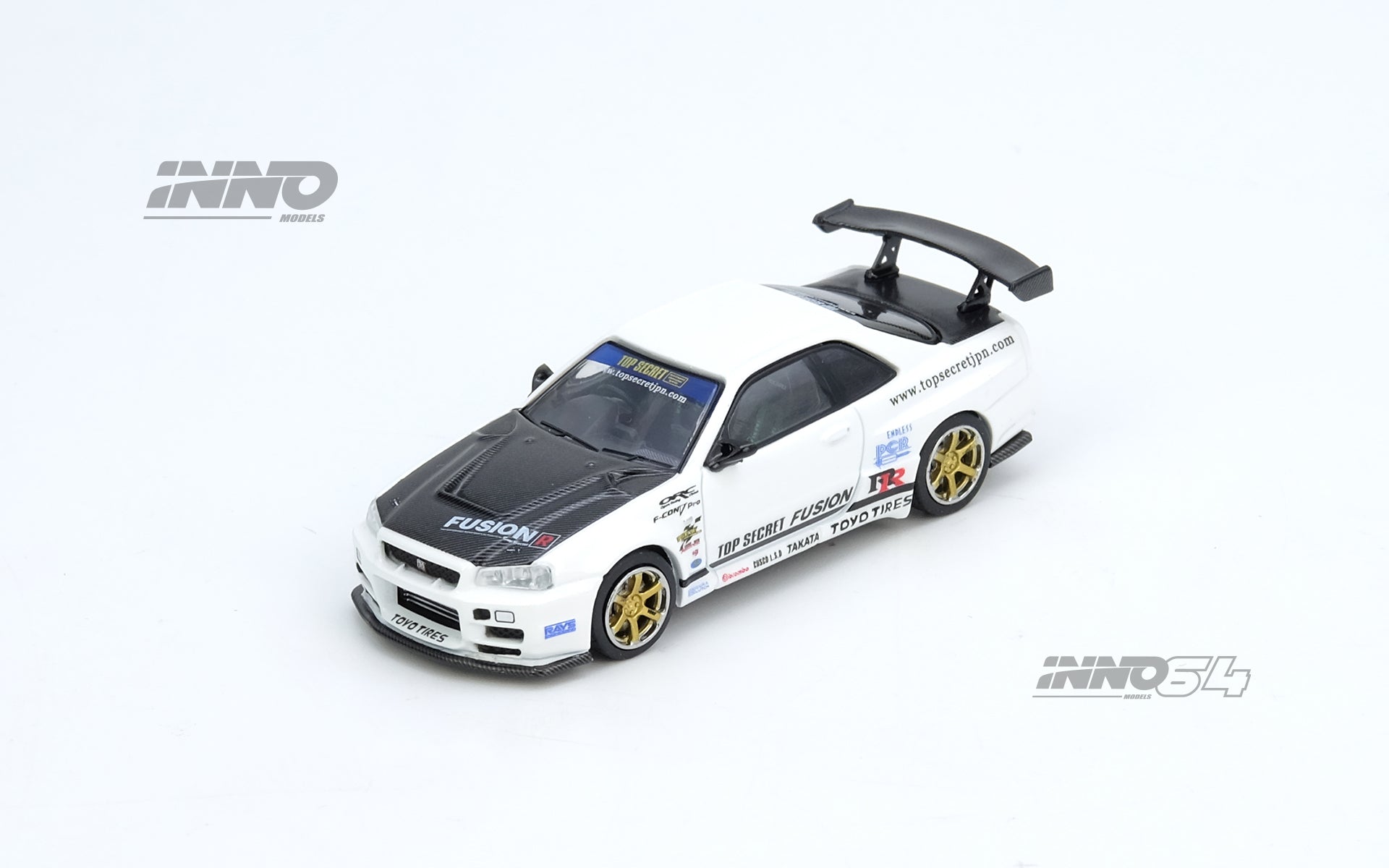 Pre-Order) 1:64 Nissan Skyline GT-R (R34) TOP SECRET -- White -- INNO