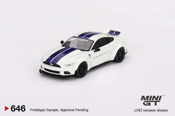 1:64 Ford Mustang GT LB-WORKS -- White w/Blue Stripes -- Mini GT MGT00646