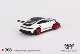 1:64 Porsche 911 (992) GT3 RS Weissach -- White w/Pyro Red -- Mini GT MGT00706