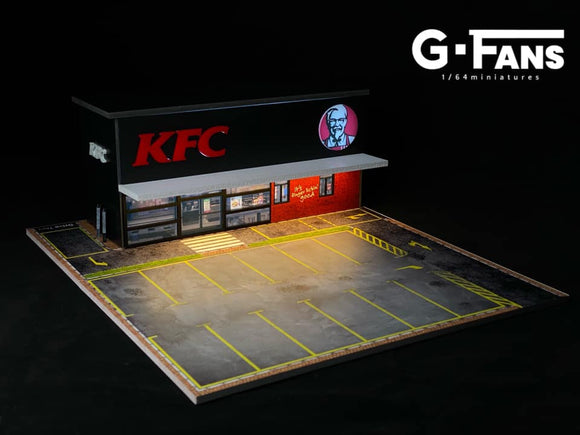 1:64 KFC Restaurant w/Parking Lot Diorama Display with LEDs -- G-Fans 710014