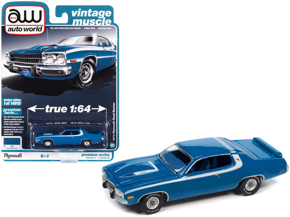 1:64 1973 Plymouth Road Runner 440 -- Blue w/White Stripes -- Auto World