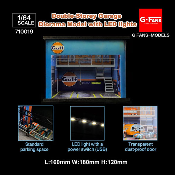 1:64 Gulf Oil Double-Storey Garage Diorama Display with LEDs -- G-Fans 710019