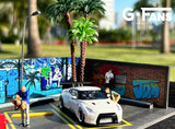 1:64 Beach Graffiti Car Park Garage Diorama Display with LEDs -- G-Fans 710027
