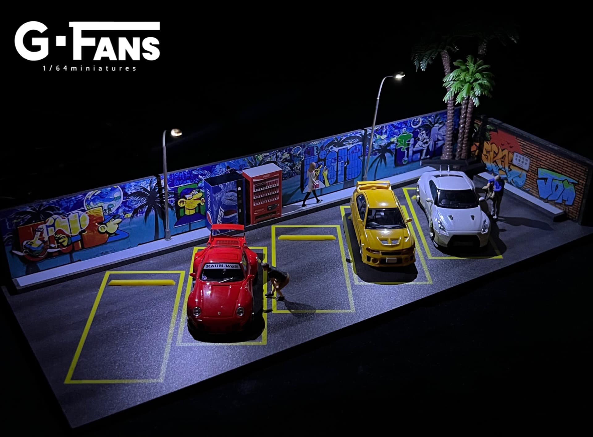 G-fans 1:64 Diorama With Led Light With Parking Lots Car Garage