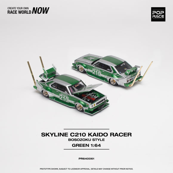 1:64 Nissan Skyline C210 - Bosozoku Style -- #210 Green/Silver -- Pop Race