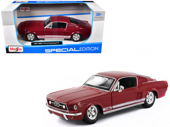 1:24 1967 Ford Mustang GT -- Red w/White Stripes -- Maisto