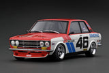 (Pre-Order) 1:18 Datsun Bluebird (510) -- BRE #46 White/Red -- Ignition Model IG3308