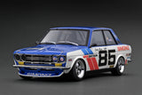 (Pre-Order) 1:18 Datsun Bluebird (510) -- BRE #85 White/Blue -- Ignition Model IG3309