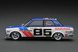 (Pre-Order) 1:18 Datsun Bluebird (510) -- BRE #85 White/Blue -- Ignition Model IG3309