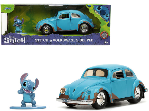 1:32 Stitch w/Volkswagen Beetle Matt Blue Weathered -- Lilo & Stitch -- JADA VW