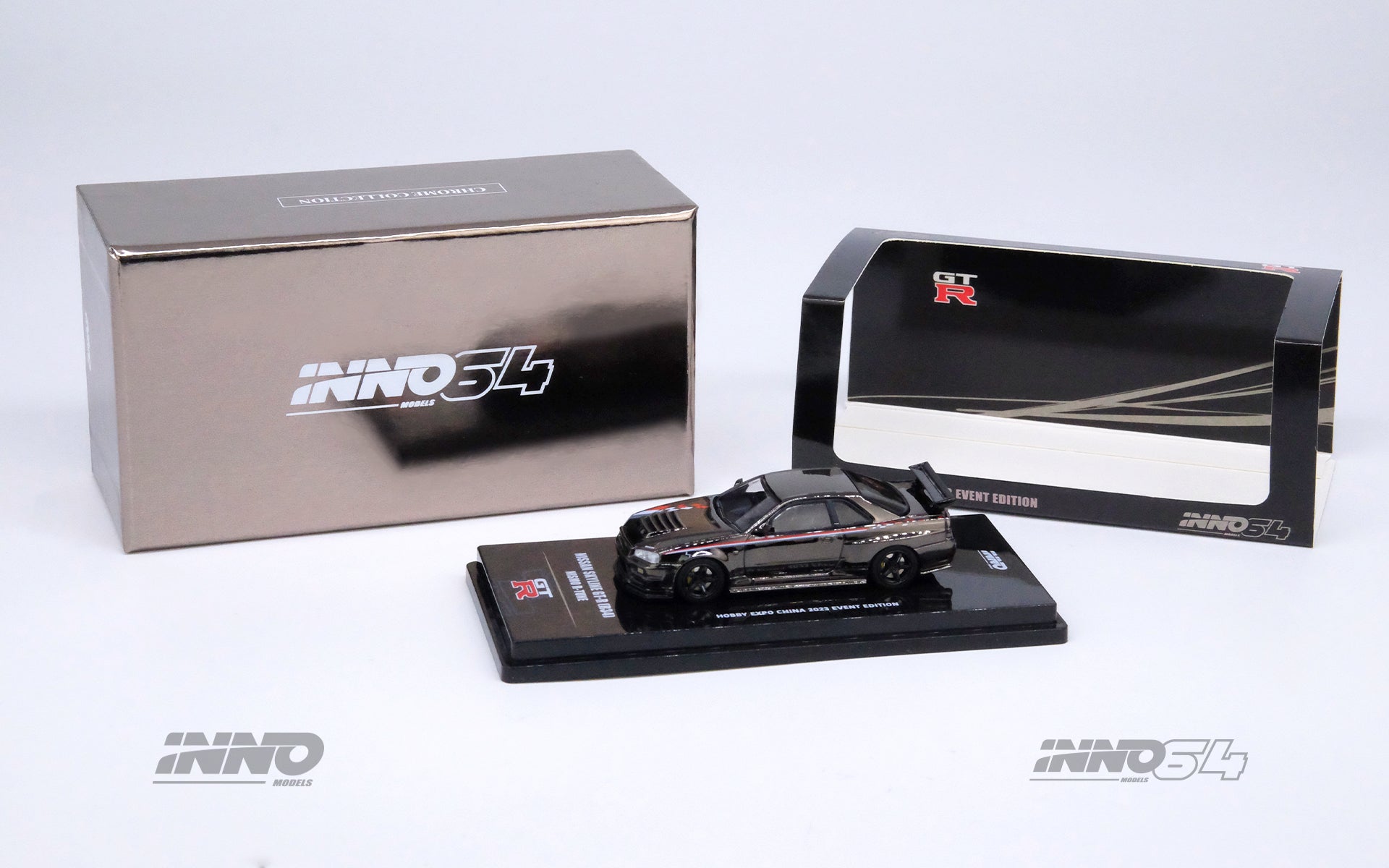 1:64 Nissan Skyline GT-R (R34) R-Tune -- Chrome Black -- INNO64 China