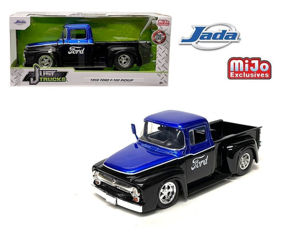 1:24 1956 Ford F-100 Custom -- Black/Blue -- JADA: Just Trucks