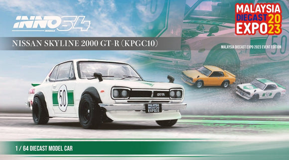 1:64 Nissan Skyline 2000 GT-R (KPGC10) - #50 White/Green -- INNO64 Malaysia Expo