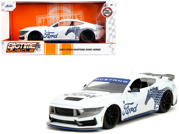 1:24 2024 Ford Mustang Dark Horse -- White/Blue -- JADA: Big Time Muscle