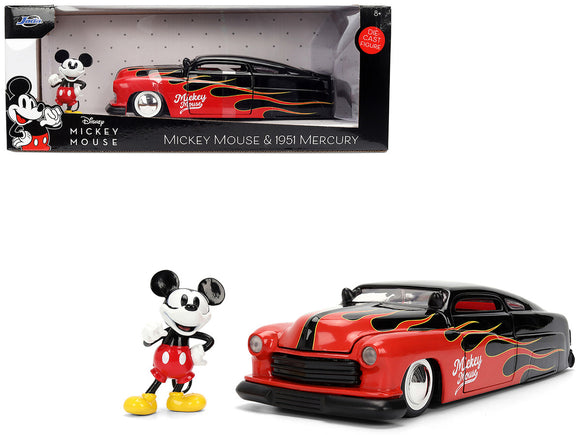 1:24 Mickey Mouse w/1951 Mercury Coupe - Black w/Flames -- JADA: Disney