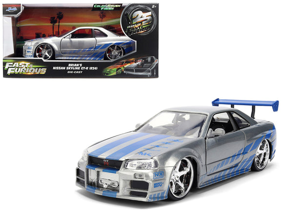 1:24 Brian's Nissan Skyline R34 GT-R -- Colour Brush Finish -- JADA: F