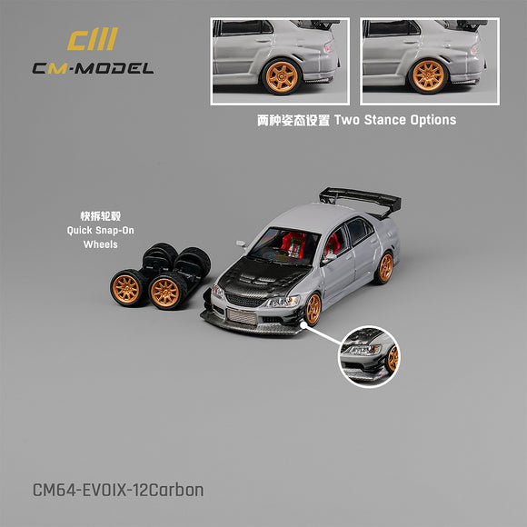 1:64 Mitsubishi Lancer Evolution IX (9) Widebody -- Grey w/Carbon -- CM-Model