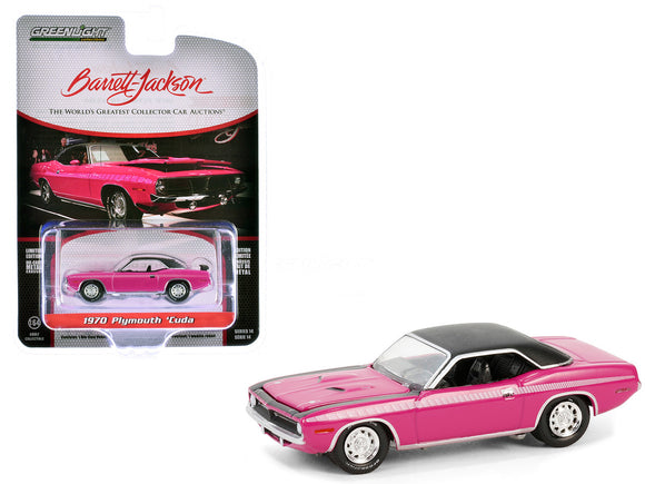 1:64 1970 Plymouth Barracuda -- Moulin Rouge Pink with Black Top -- Greenlight