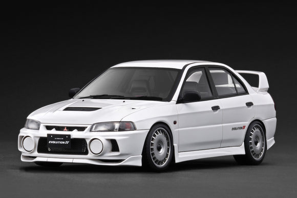 1:18 Mitsubishi Lancer Evolution IV (CN9A) -- White -- Ignition Model IG3787