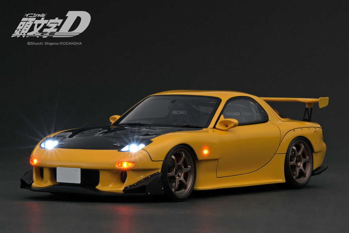 1:18 Initial D w/LED Lights -- Mazda RX-7 (FD3S) Yellow -- Ignition Mo