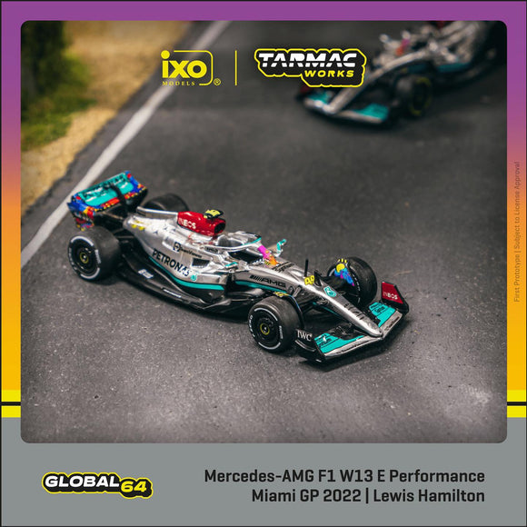 (Pre-Order) 1:64 2022 Lewis Hamilton -- Miami GP -- Mercedes-AMG W13 -- Tarmac Works F1