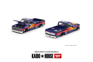 1:64 Chevrolet Silverado KAIDO WORKS V2 - Blue -- KaidoHouse x Mini GT KHMG099