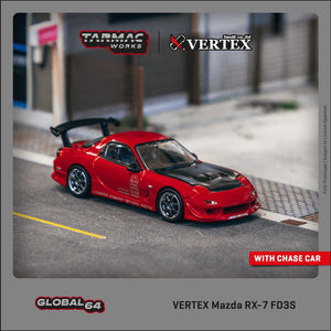 (Pre-Order) 1:64 Mazda RX-7 FD3S VERTEX -- Red w/Black Bonnet -- Tarmac Works