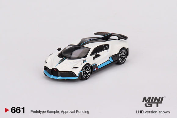 1:64 Bugatti Divo -- White / Blue / Carbon -- Mini GT