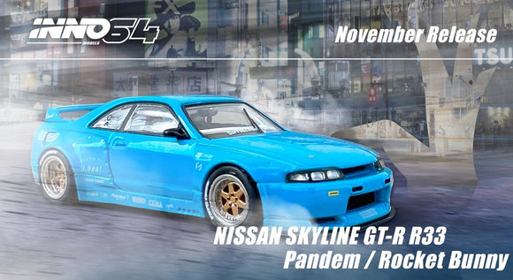 1:64 Nissan Skyline GT-R (R33) Pandem Rocket Bunny -- Blue -- INNO64
