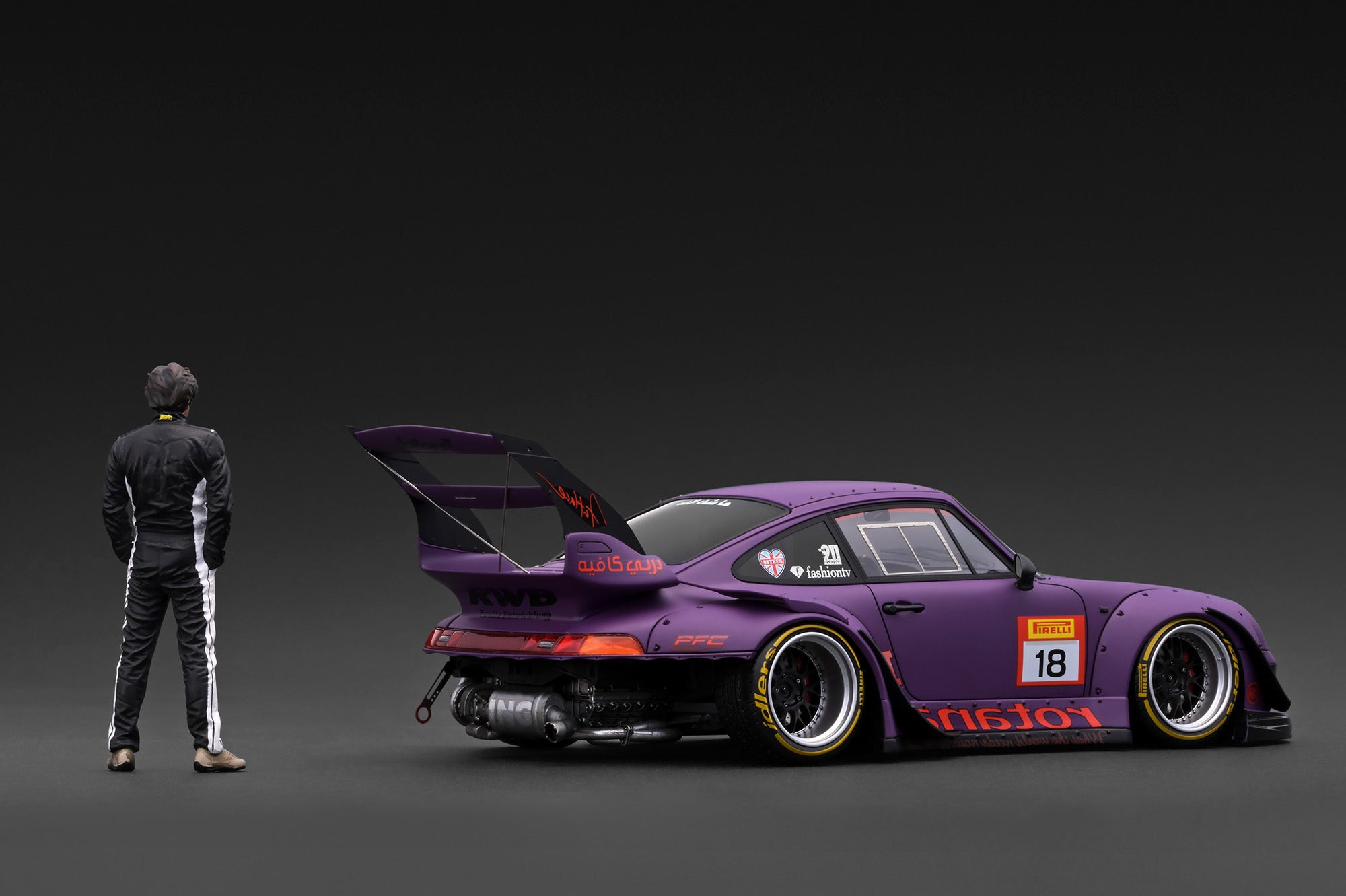 Pre-Order) 1:18 RWB 993 w/Mr Nakai Figurine -- #18 Rotana Matte Purpl