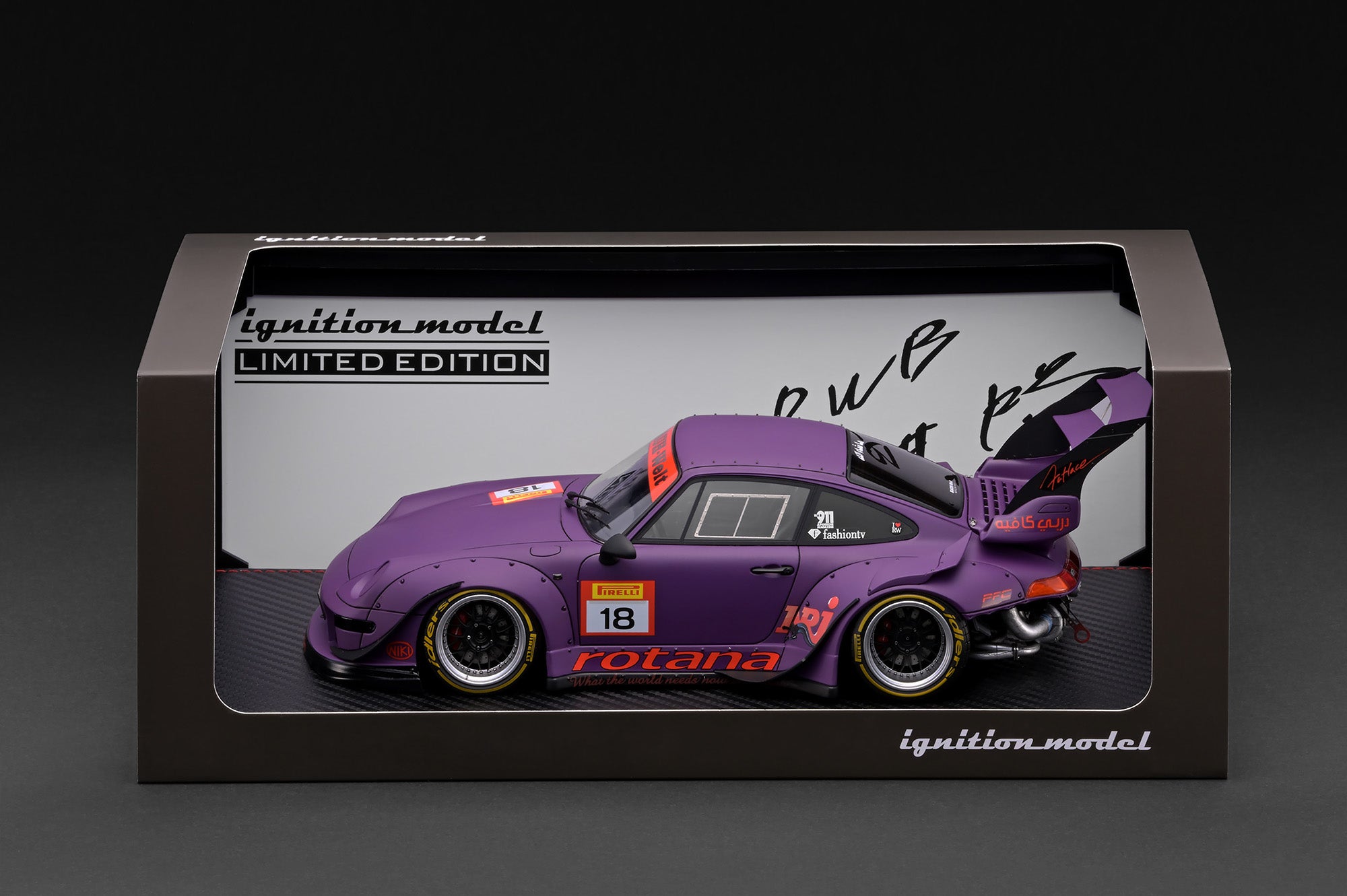 Pre-Order) 1:18 RWB 993 w/Mr Nakai Figurine -- #18 Rotana Matte Purpl