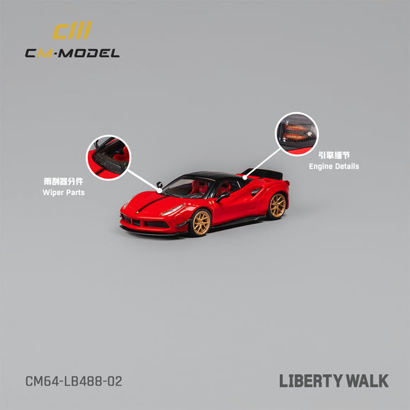 1:64 Ferrari 488 LBWK Liberty Walk -- Red -- CM-Model