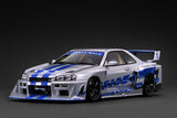 (Pre-Order) 1:18 Nissan LB-ER34 GTR Skyline Super Silhouette -- Silver/Blue -- Ignition Model IG4136