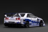 (Pre-Order) 1:18 Nissan LB-ER34 GTR Skyline Super Silhouette -- Silver/Blue -- Ignition Model IG4136