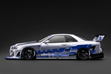 (Pre-Order) 1:18 Nissan LB-ER34 GTR Skyline Super Silhouette -- Silver/Blue -- Ignition Model IG4136
