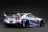 (Pre-Order) 1:18 Nissan 35GT-RR LB-Silhouette WORKS GT -- Silver/Blue -- Ignition Model IG4141
