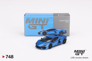 1:64 Lamborghini Revuelto -- Blu Eleos (Blue) -- Mini GT MGT00748