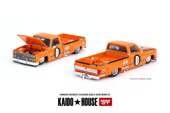 1:64 Chevrolet Silverado Dually -- KAIDO WORKS V2 Orange -- KaidoHouse x Mini GT