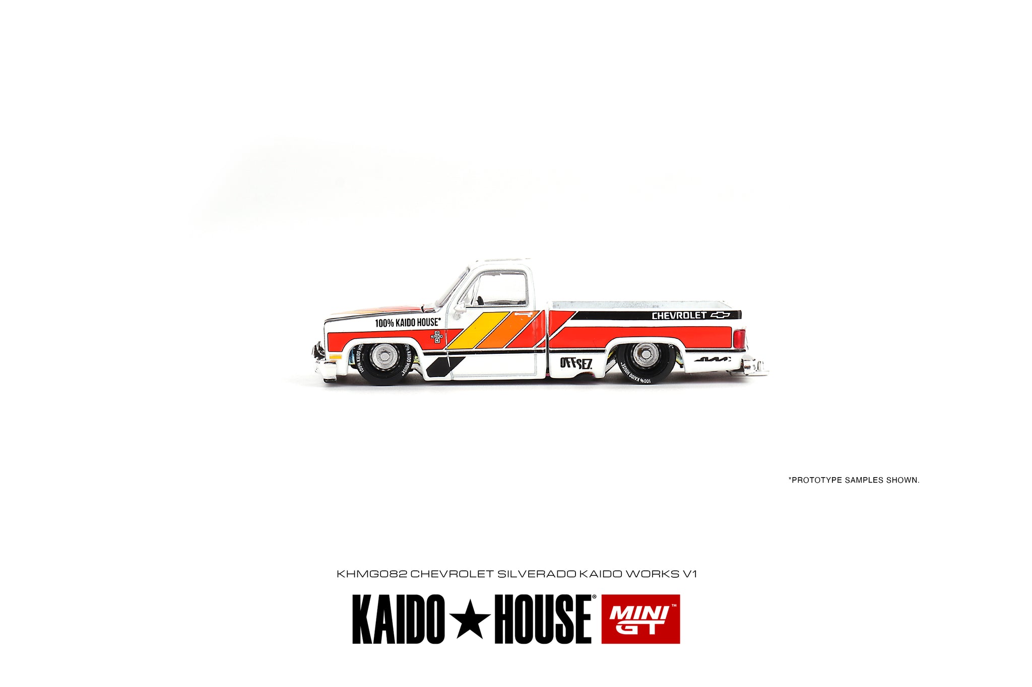 1:64 Chevrolet Silverado KAIDO WORKS V1 - White - Kaido House x Mini G