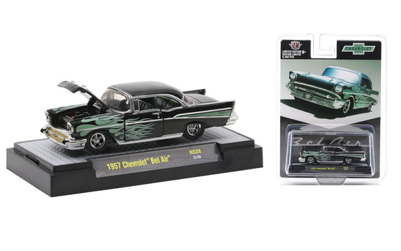 1:64 1957 Chevrolet Bel Air -- Black w/Green Flames -- M2 Machines