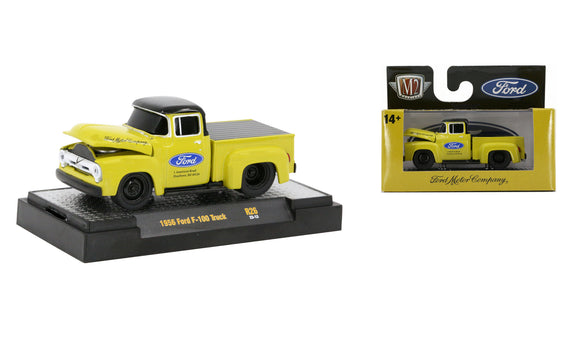 1:64 1956 Ford F-100 Truck -- Yellow/Black -- M2 Machines Ground-Pounders